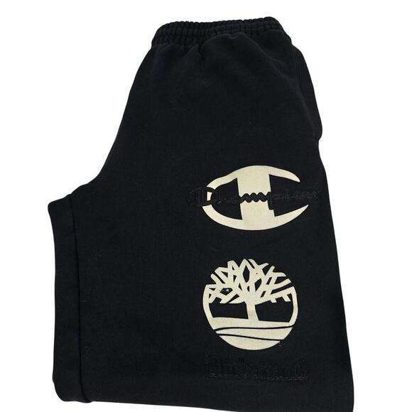 Champion X Timberland Joggers Size Large Black Big Logos Spellout - Picture 3 of 16